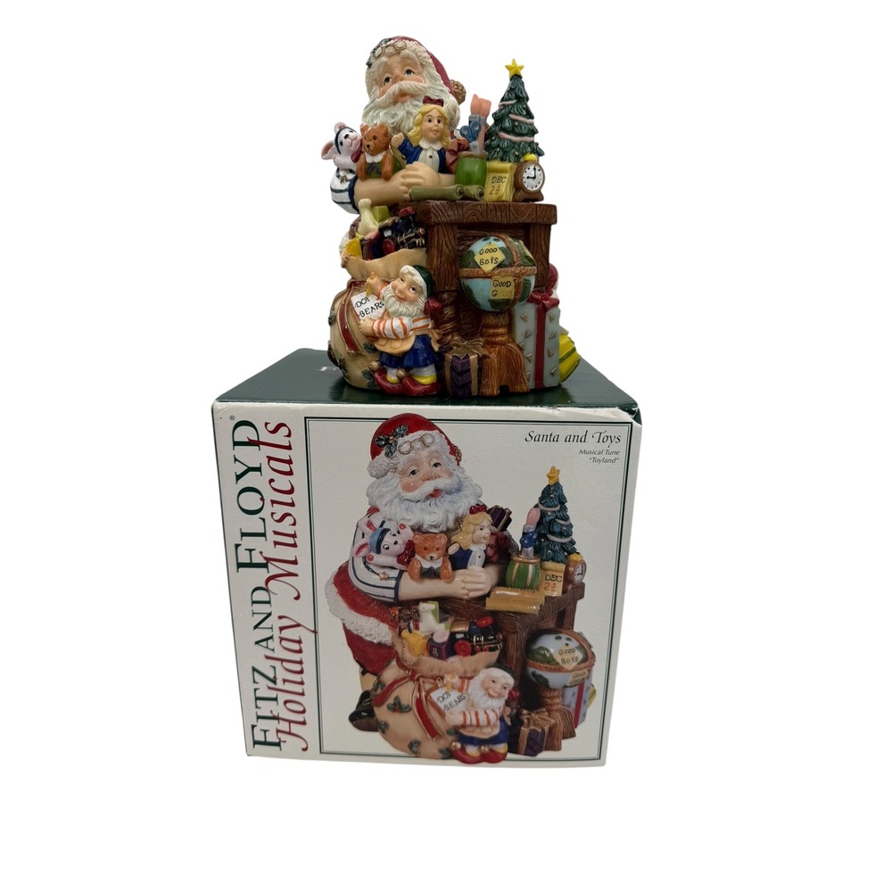 Fitz and Floyd Holiday Musicals Santa and Toys Ceramic Music Box Toyland New